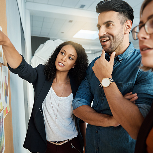 Shot of a group of colleagues having a brainstorming session in a modern office.