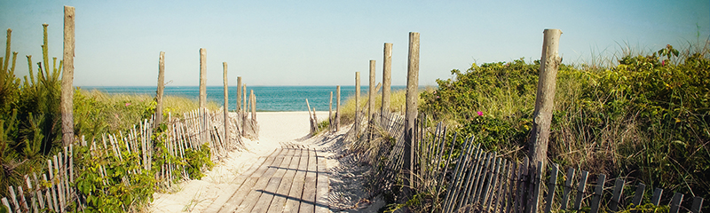 Walkway on a New Jersey beach toward the ocean.